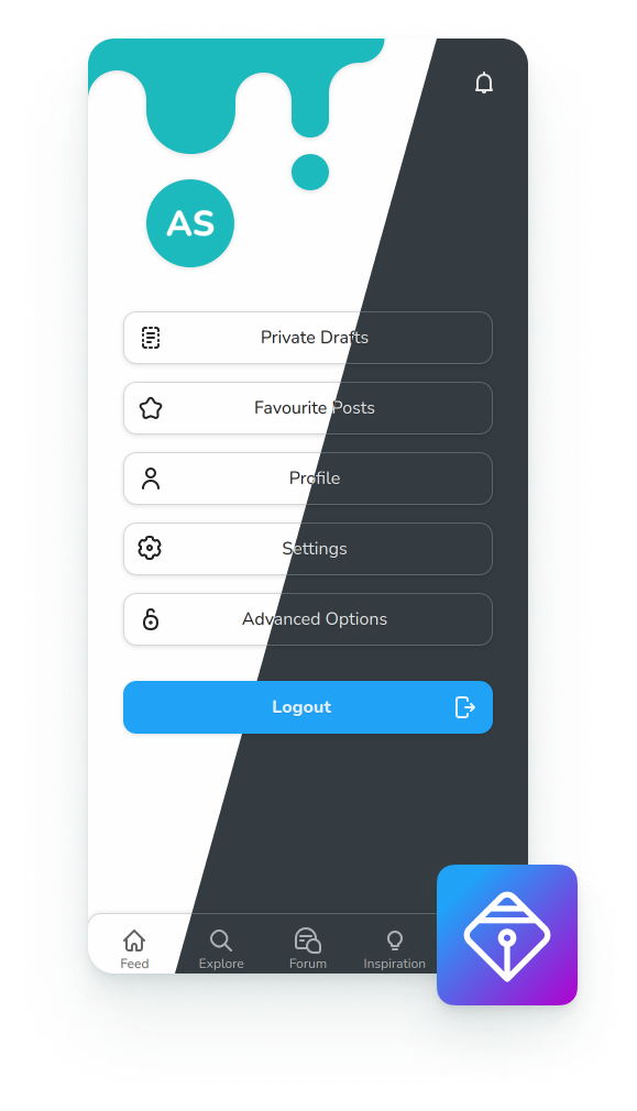 Screenshot showing various user related options switching from a light to a dark theme
