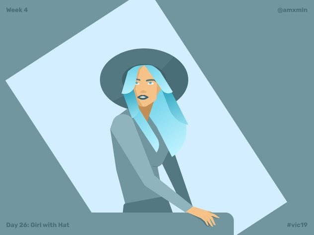 Portrait of a woman with a hat and blue hair